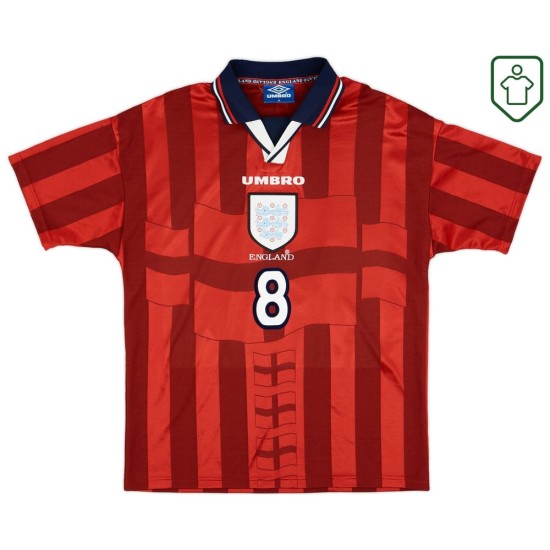 Homme Maillot rétro extérieur Angleterre 1997/99 Gascoigne #8 Homme Maillot rétro extérieur Angleterre 1997/99 Gascoigne #8