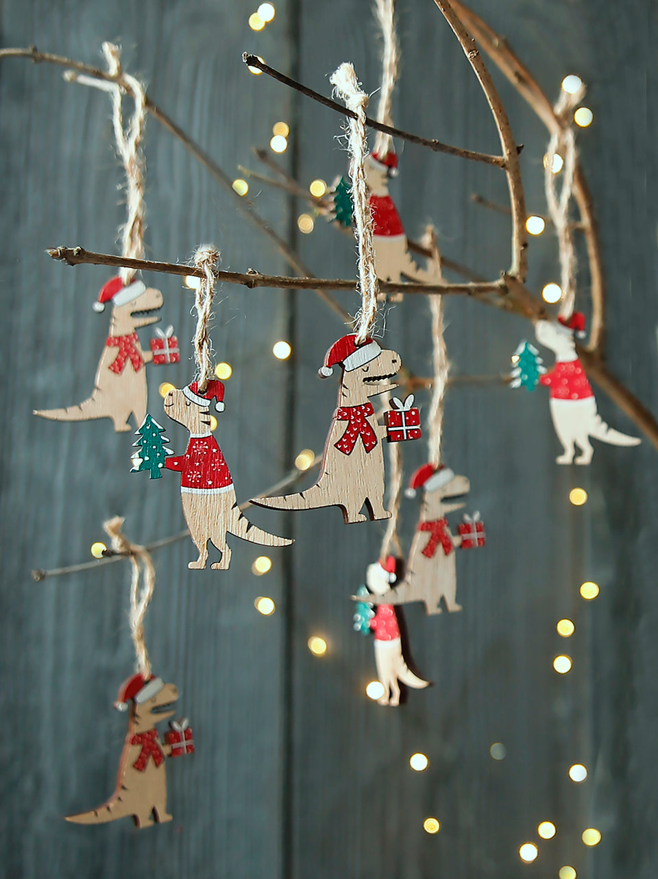 Ensemble de dinosaures de Noël en bois